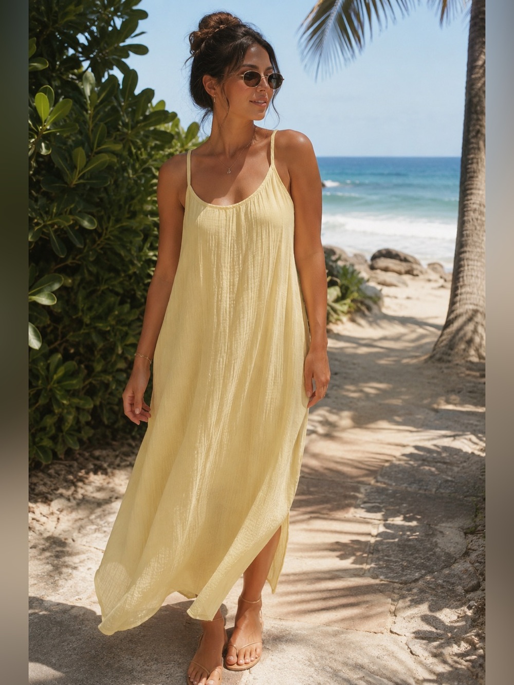 Old Navy Yellow Seersucker Dress XL | Strappy Beach Cover Up Pockets Summer